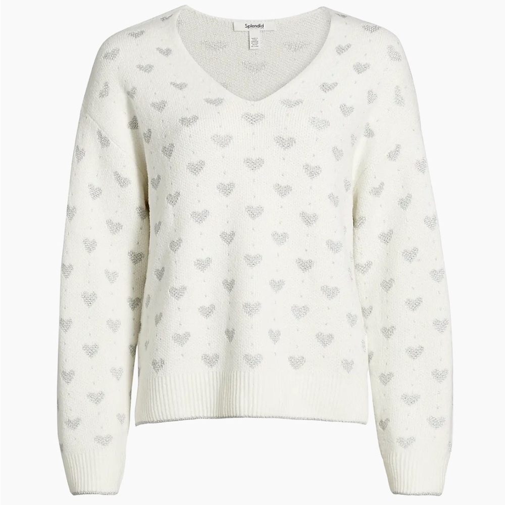 Splendid Hazel Hearts V-Neck Sweater Size Small